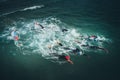 Swimmers swim during Swimming Competition in the Sea. Open water sport race