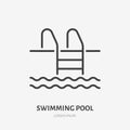 Swimmimg pool flat line icon. Swim, fitness vector illustration. Thin sign of water sport, gym pictogram