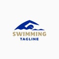 Swimming Abstract Modern Vector Sign, Emblem, Icon or Logo Template. Sportsman Swimmer Person in a Water with Typography Royalty Free Stock Photo