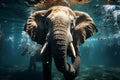 Swimming African Elephant Underwater. Big elephant in ocean with air bubbles and reflections on water surface. Generative AI Royalty Free Stock Photo