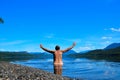 Swimming alone on a remote beach Royalty Free Stock Photo