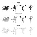 Swimming, badminton, weightlifting, artistic gymnastics. Olympic sport set collection icons in black,monochrome,outline