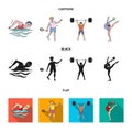 Swimming, badminton, weightlifting, artistic gymnastics. Olympic sport set collection icons in cartoon,black,flat style Royalty Free Stock Photo