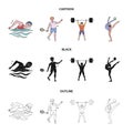 Swimming, badminton, weightlifting, artistic gymnastics. Olympic sport set collection icons in cartoon,black,outline