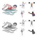 Swimming, badminton, weightlifting, artistic gymnastics. Olympic sport set collection icons in cartoon,monochrome style Royalty Free Stock Photo