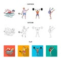 Swimming, badminton, weightlifting, artistic gymnastics. Olympic sport set collection icons in cartoon,outline,flat