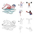 Swimming, badminton, weightlifting, artistic gymnastics. Olympic sport set collection icons in cartoon,outline style