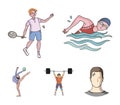 Swimming, badminton, weightlifting, artistic gymnastics. Olympic sport set collection icons in cartoon style vector Royalty Free Stock Photo