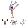 Swimming, badminton, weightlifting, artistic gymnastics. Olympic sport set collection icons in cartoon style vector Royalty Free Stock Photo