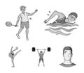 Swimming, badminton, weightlifting, artistic gymnastics. Olympic sport set collection icons in monochrome style vector
