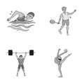 Swimming, badminton, weightlifting, artistic gymnastics. Olympic sport set collection icons in monochrome style vector