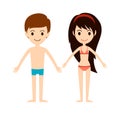 Swimming boy freestyle summer fun swim pool leisure activity character vector illustration. Royalty Free Stock Photo