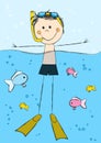 Swimming boy on sea background Royalty Free Stock Photo