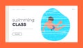 Swimming Class Landing Page Template. Boy Float In Clear Water Of Pool. Child Character Relax in Peaceful Atmosphere Royalty Free Stock Photo