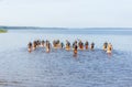 Swimming competition on a lake