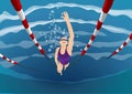 Swimming competition in the pool. Professional female swimmers in the pool. freestyle stroke woman jumping into water vector