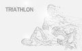 Swimming, cycling and running in triathlon game form lines, triangles and particle style design