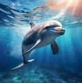 Swimming dolphin in the ocean with shining light Royalty Free Stock Photo