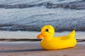 Swimming duck rubber ring, duck swim-ring on the beach Royalty Free Stock Photo