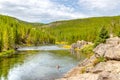 Swimming in Firehole River in Yellowstone National Park