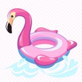 Swimming flamingo. Swim summer water pool inflatable toy pink flamingo float beach sea rings with marine waves concept Royalty Free Stock Photo