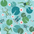 Swimming Frogs Pattern with Toads on Lily Pond