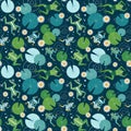 Swimming Frogs Pattern with Toads on Lily Pond