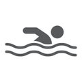 Swimming glyph icon, sport and water, swimmer sign, vector graphics, a solid pattern on a white background.