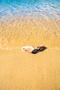 Swimming Goggles on beach Royalty Free Stock Photo