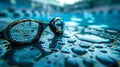 Swimming Goggles with Water Drops on Poolside. Generative ai