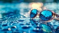 Swimming Goggles with Water Drops on Poolside. Generative ai