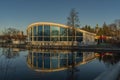 Swimming hall in Ceske Budejovice near Vltava river in sunny winter evening Royalty Free Stock Photo