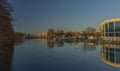 Swimming hall in Ceske Budejovice near Vltava river in sunny winter evening Royalty Free Stock Photo