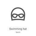 swimming hat icon vector from sports collection. Thin line swimming hat outline icon vector illustration. Linear symbol for use on Royalty Free Stock Photo
