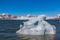 Swimming ice floe from Esmarkbreen glacier in Svalbard, blue sky