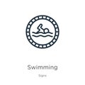 Swimming icon. Thin linear swimming outline icon isolated on white background from signs collection. Line vector sign, symbol for Royalty Free Stock Photo