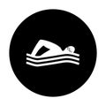 Swimming icon, white swimmer on black background, water swim sport. Vector illustration. Swimming logo, sign, emblem Royalty Free Stock Photo