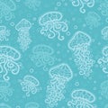 Swimming jellyfish seamless pattern background