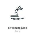 Swimming jump outline vector icon. Thin line black swimming jump icon, flat vector simple element illustration from editable
