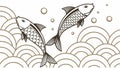 Swimming Koi Fish Art Deco Waves Pattern Vector, vector design Generative AI Royalty Free Stock Photo