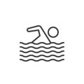 Swimming line icon, outline vector sign, linear style pictogram isolated on white.