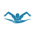 Swimming Logo. Swimmer icon with caption. Vector illustration