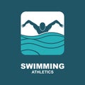 Swimming Logo. Swimmer icon with caption. Vector illustration