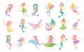 Swimming Mermaids and Flying Fairy with Etherial Wings Big Vector Set Royalty Free Stock Photo