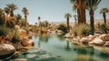 Serene Oasis In Palm Springs: A Rustic Charm With Fresh Water For Swimming Royalty Free Stock Photo