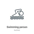 Swimming person outline vector icon. Thin line black swimming person icon, flat vector simple element illustration from editable