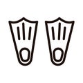 Swimming plastic pair of fins beach icon. Vector thin line illustration