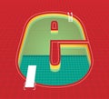 Swimming pool alphabet e character. red tone background. vector illustration eps10