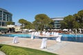 Swimming pool area at luxury Turkish hotel Royalty Free Stock Photo