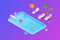 Swimming Pool as Smartphone Mobile Phone funny Entertainment concept Isometric Flat vector illustration Royalty Free Stock Photo